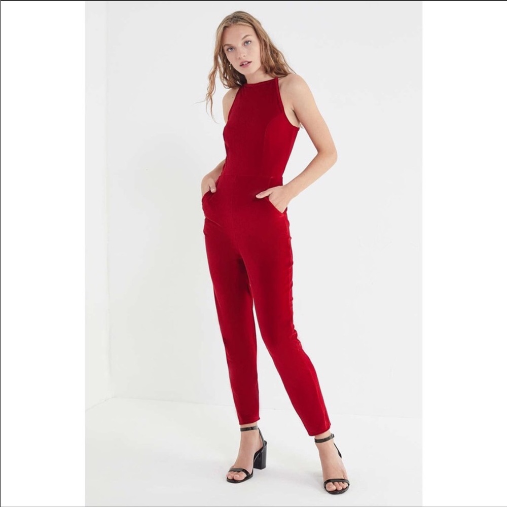 Urban outfitters red velvet romper (with pockets)